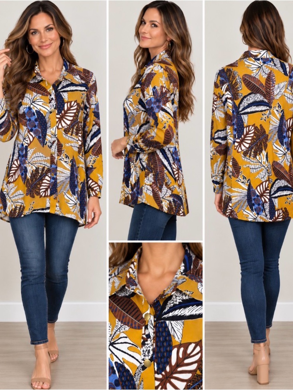 NWT Marallis Collection Tropical Print Hi Low Tunic Blouse Made in Canada